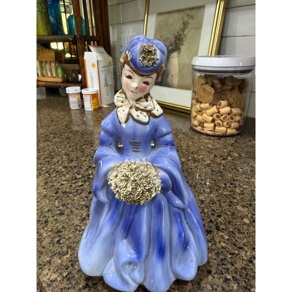 Vintage Relpo MS 748 Blue Lady Figurine Planter Head Vase Mid Century Ceramic